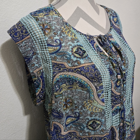 DANIEL RAINN Blue Boho Style Short Cap Sleeve Sheer Blouse Crochet Lace Size 1X - Picture 4 of 10